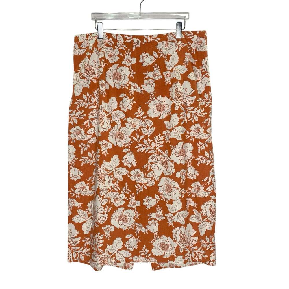 Old Navy High Waisted Linen Blend Maxi Skirt 2X Red Floral Linen Blend
